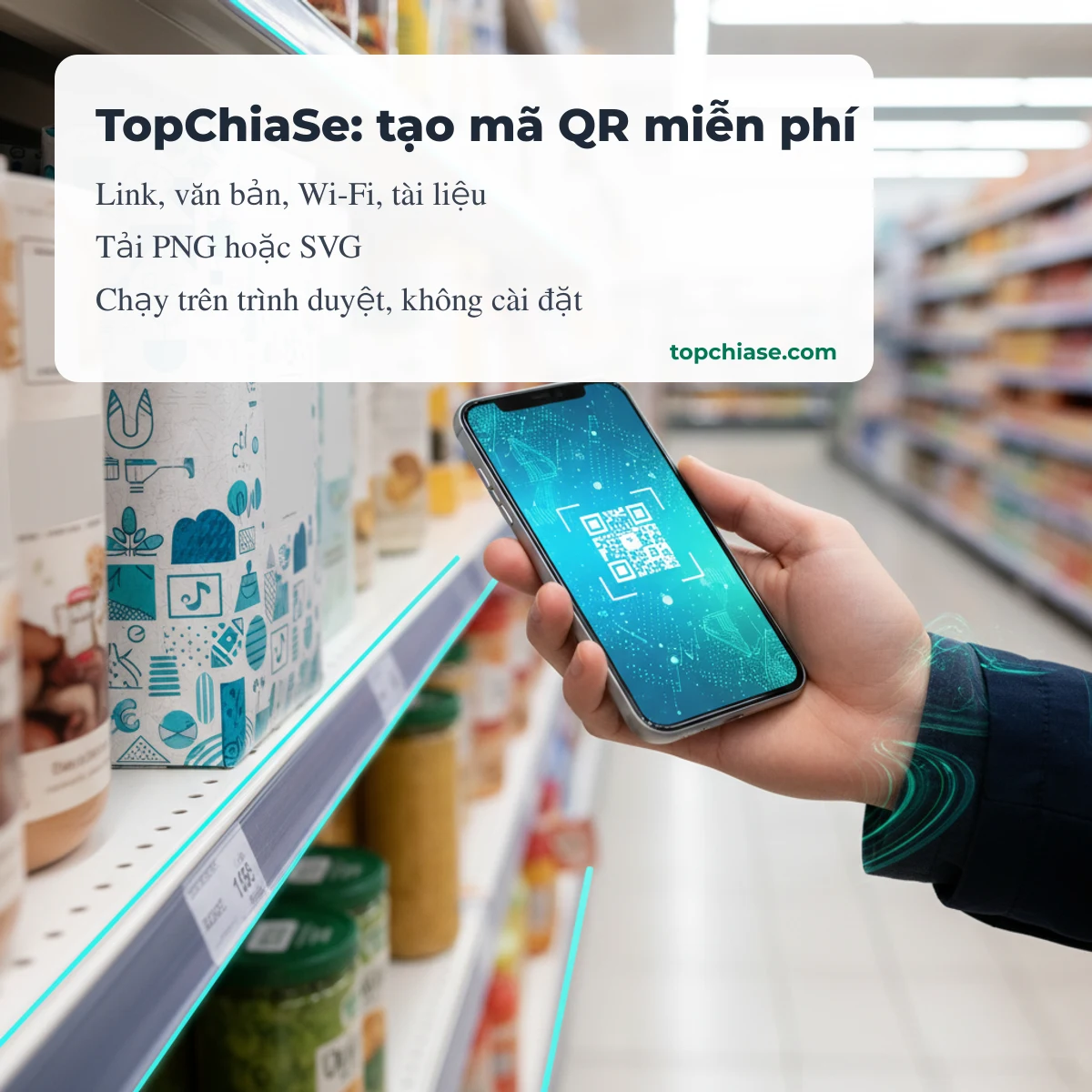 TopChiaSe là website công cụ tạo mã QR miễn phí, chạy trên trình duyệt