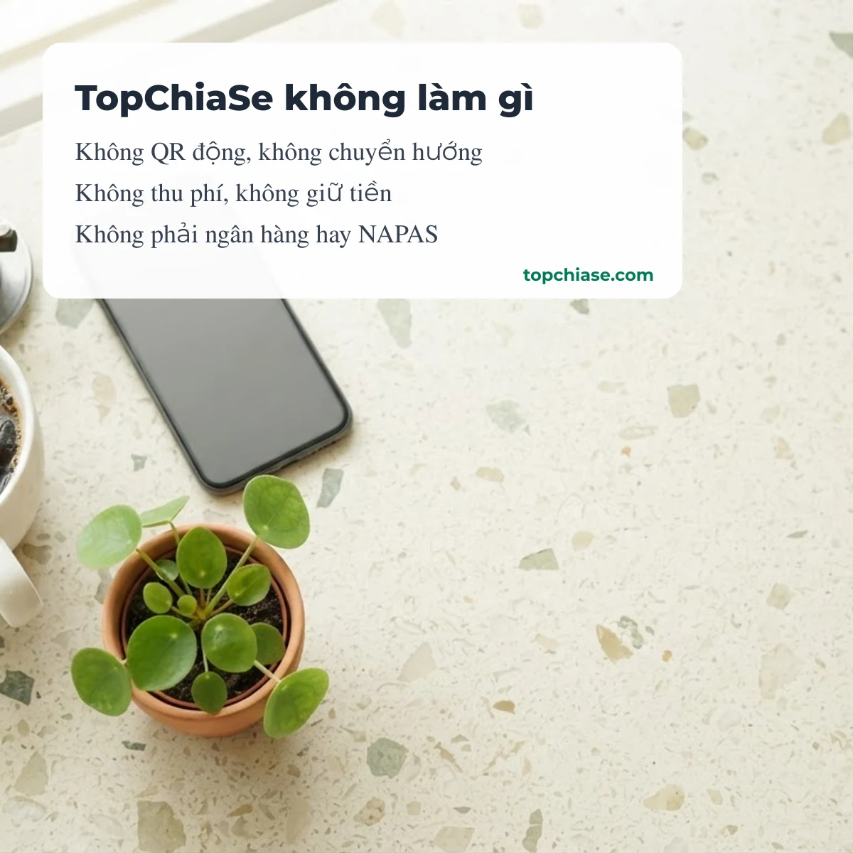 TopChiaSe không tạo mã QR động, không chuyển hướng qua máy chủ, không thu phí